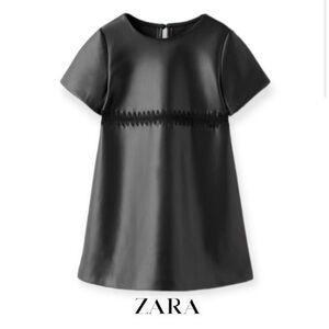 Zara kids, black, faux leather embroidered dress, 5-6 years